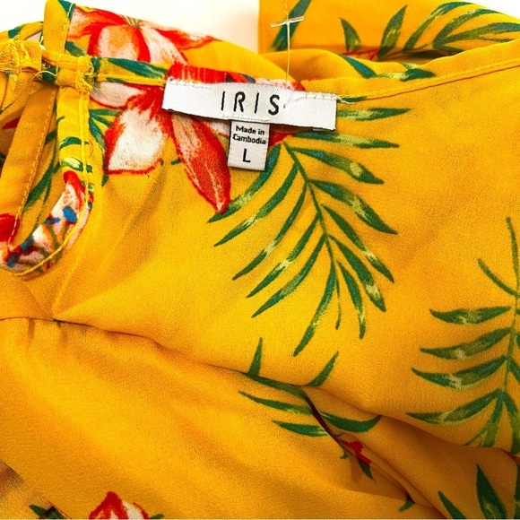IRIS Women’s Large Hi-Low Skort Set with V-Neck Tie Crop Blouse Yellow Floral - Picture 9 of 16